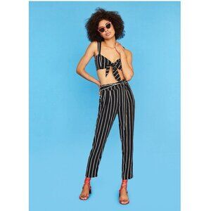 Sexy 2 Piece Black‎ Striped Tie-Front Crop Top Tapered Pants Set Size Small